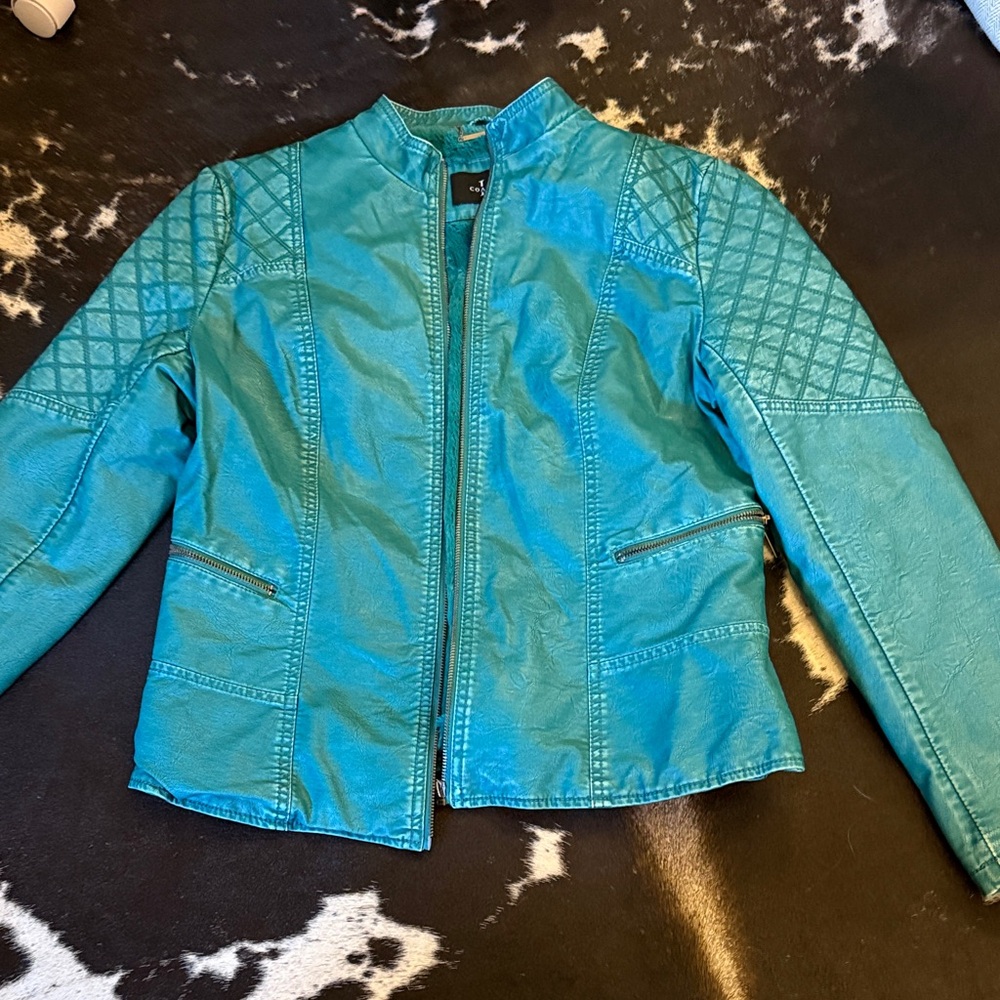 Turquoise/teal faux leather jacket size large